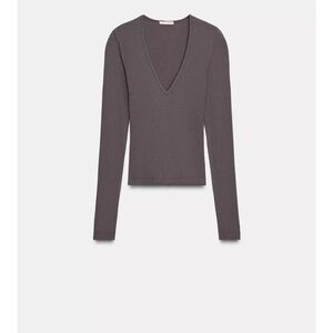 NWT Zara Brown Ribbed V-Neck Long Sleeve Top